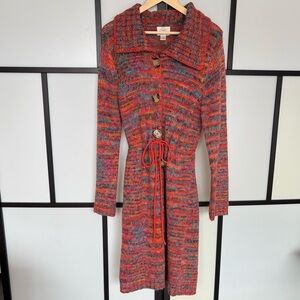 Vintage Hand Embroidered cardigan sweater front button size LARGE.Rainbow Boho